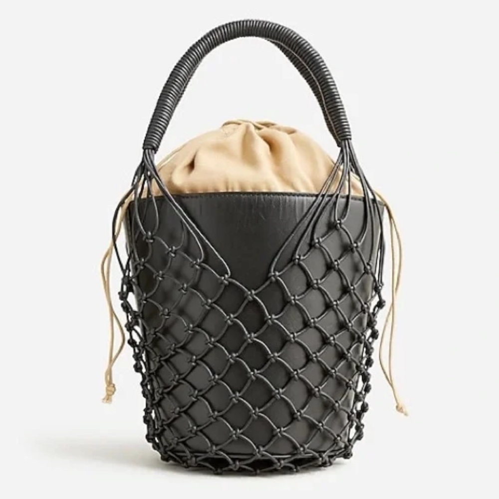 J. Crew Sedona basket bag in leather BJ726 Black bucket